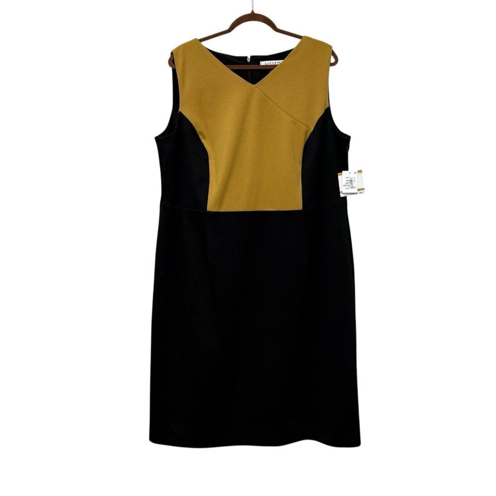 Kasper Women's Colorblock V-Neck Sheath Dress in Black/Dijon Size 16W